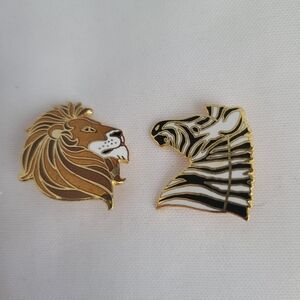 Lion and Zebra Enamel Pins